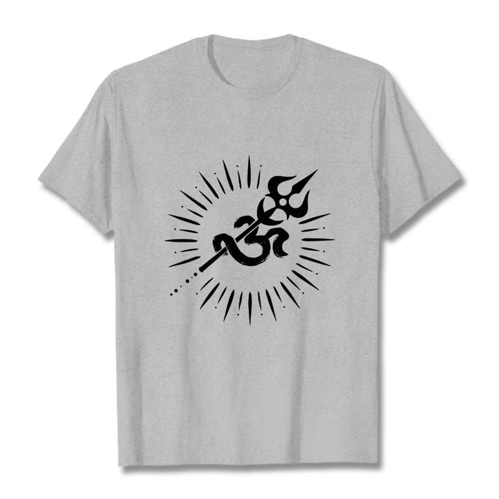 Buddha Stones Casual Om Symbol Trident Radiant Lines Pattern Cotton Tee T-shirt - LightGrey - 2XL - image 19