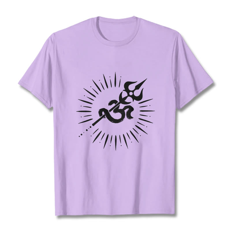 Buddha Stones Casual Om Symbol Trident Radiant Lines Pattern Cotton Tee T-shirt - Plum - 2XL - image 16