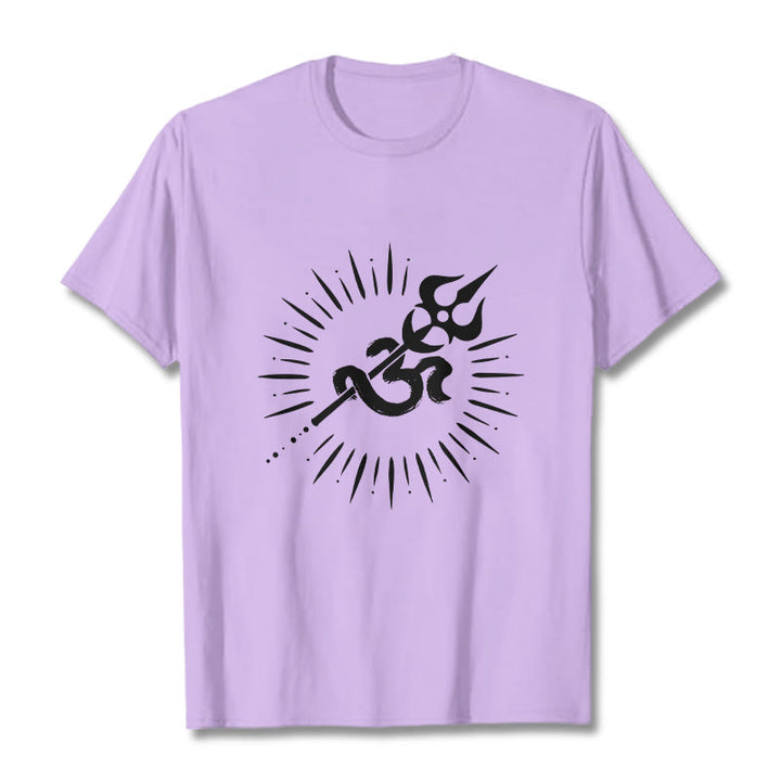 Buddha Stones Casual Om Symbol Trident Radiant Lines Pattern Cotton Tee T-shirt - Plum - 2XL - image 16