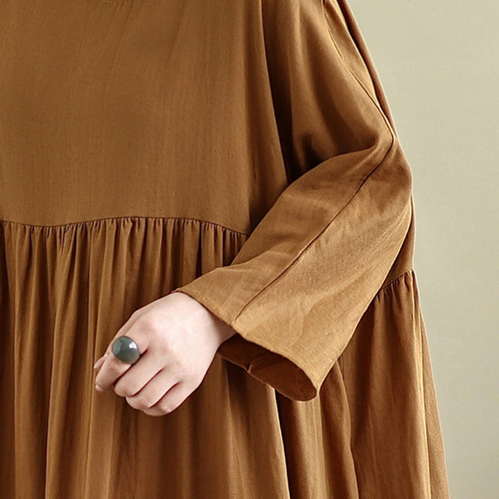 Buddha Stones Fall Hoodie Design Long Sleeve Cotton Linen Midi Dress With Pockets - image 10