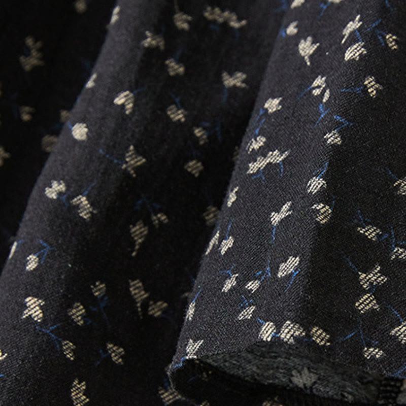 Buddha Stones Printing Buttons Lace Lapel Design Cotton Linen Long Sleeve Midi Dress With Pockets - image 7