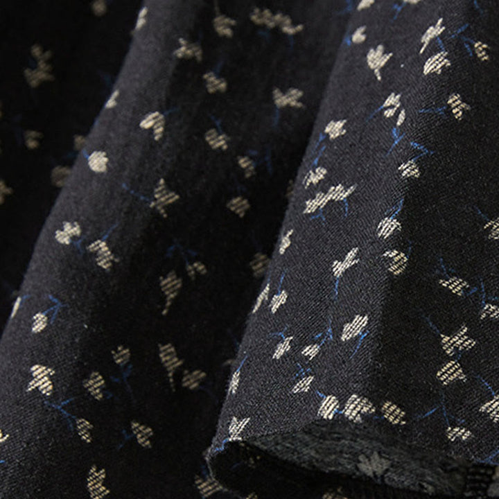 Buddha Stones Printing Buttons Lace Lapel Design Cotton Linen Long Sleeve Midi Dress With Pockets - image 7