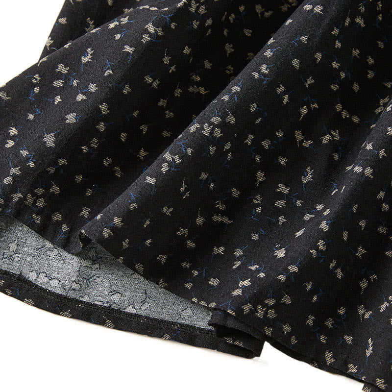 Buddha Stones Printing Buttons Lace Lapel Design Cotton Linen Long Sleeve Midi Dress With Pockets - image 10