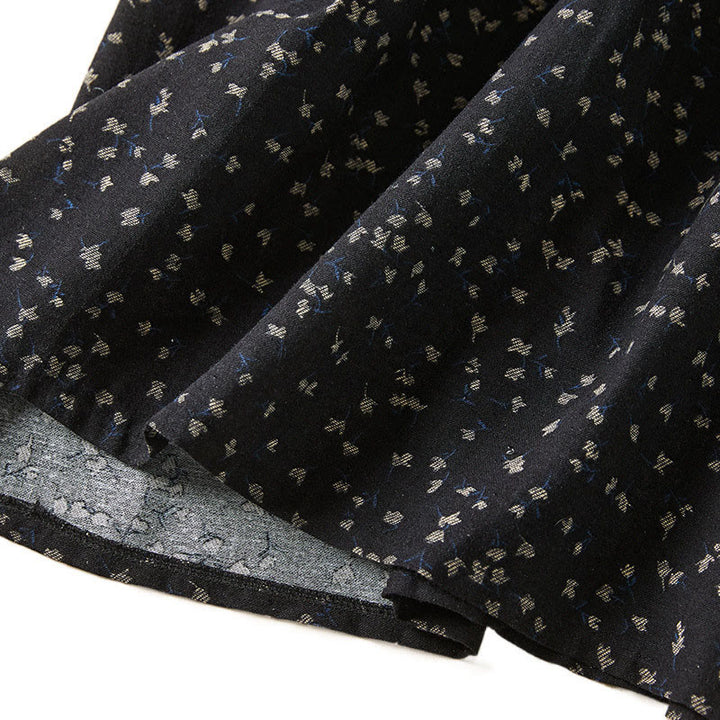 Buddha Stones Printing Buttons Lace Lapel Design Cotton Linen Long Sleeve Midi Dress With Pockets - image 10