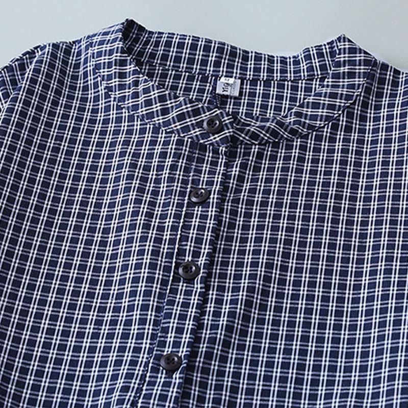Buddha Stones Casual Plaid Buttons Lantern Long Sleeve Cotton Midi Dress - image 13