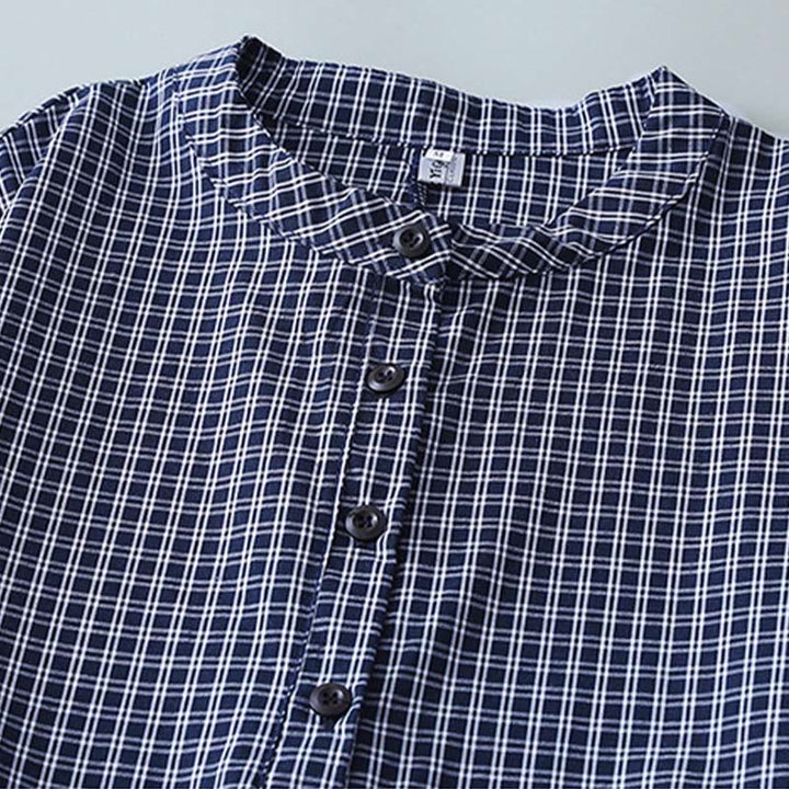Buddha Stones Casual Plaid Buttons Lantern Long Sleeve Cotton Midi Dress - image 13