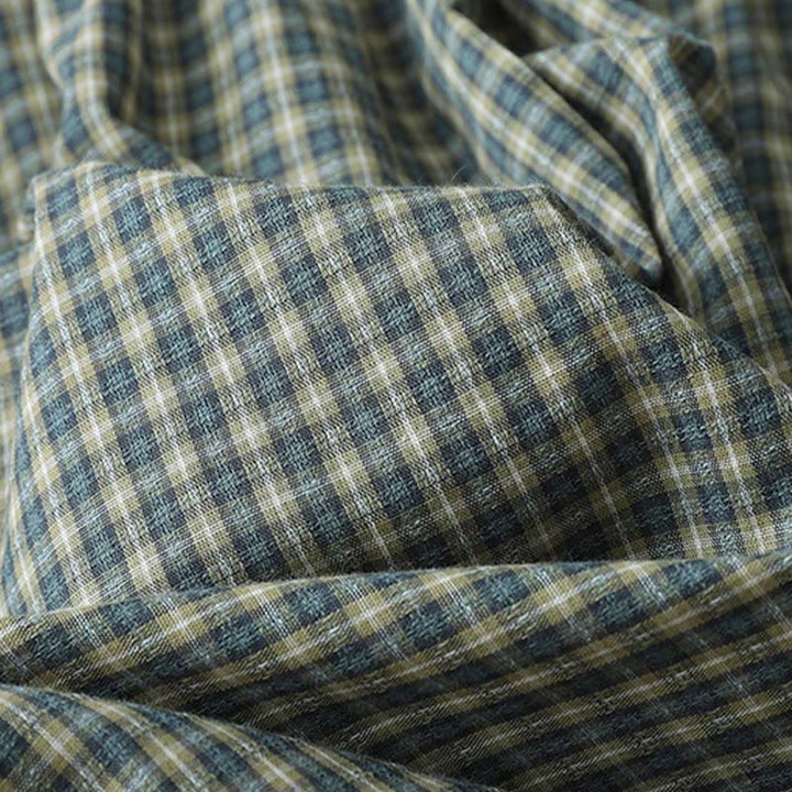 Buddha Stones Casual Plaid Buttons Lantern Long Sleeve Cotton Midi Dress - image 7
