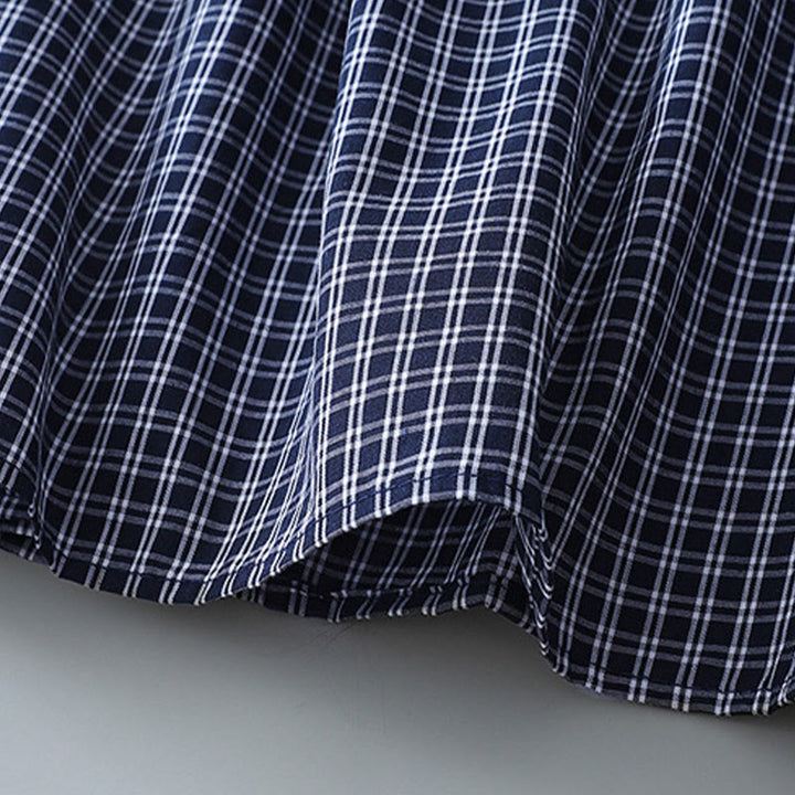 Buddha Stones Casual Plaid Buttons Lantern Long Sleeve Cotton Midi Dress - image 16