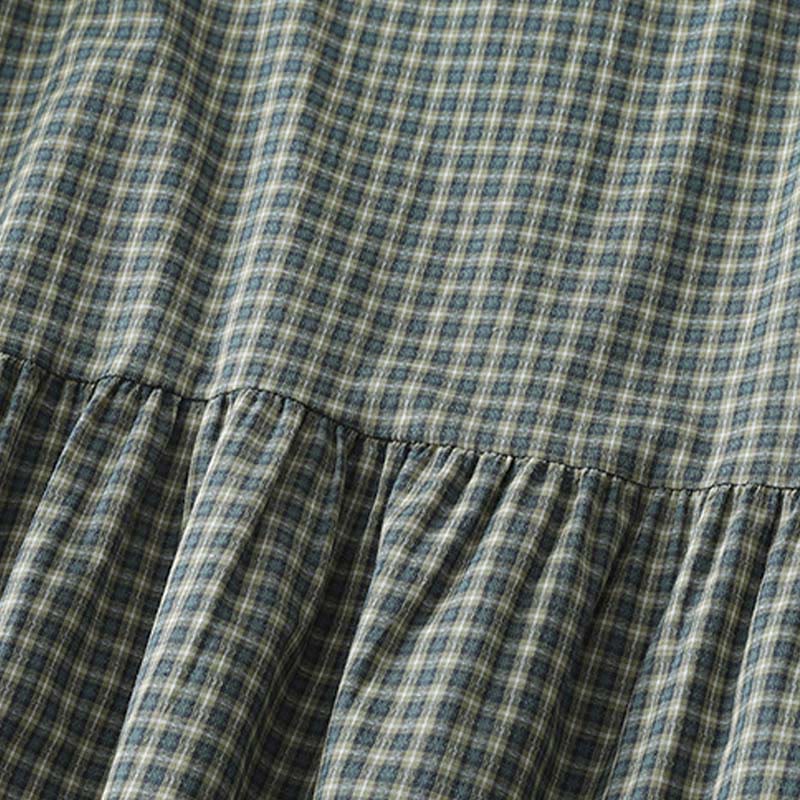 Buddha Stones Casual Plaid Buttons Lantern Long Sleeve Cotton Midi Dress - image 5