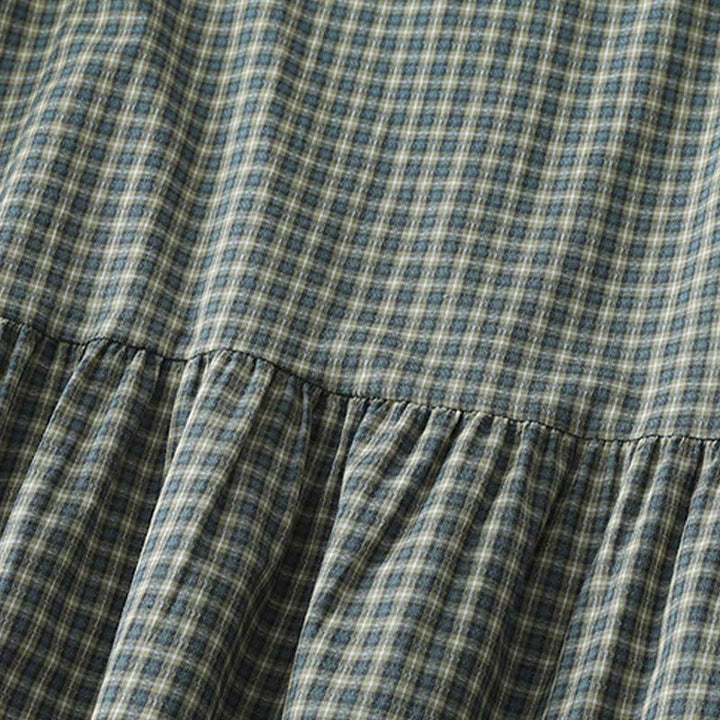Buddha Stones Casual Plaid Buttons Lantern Long Sleeve Cotton Midi Dress - image 5