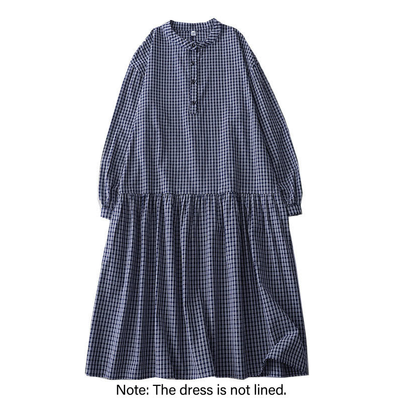 Buddha Stones Casual Plaid Buttons Lantern Long Sleeve Cotton Midi Dress - image 12