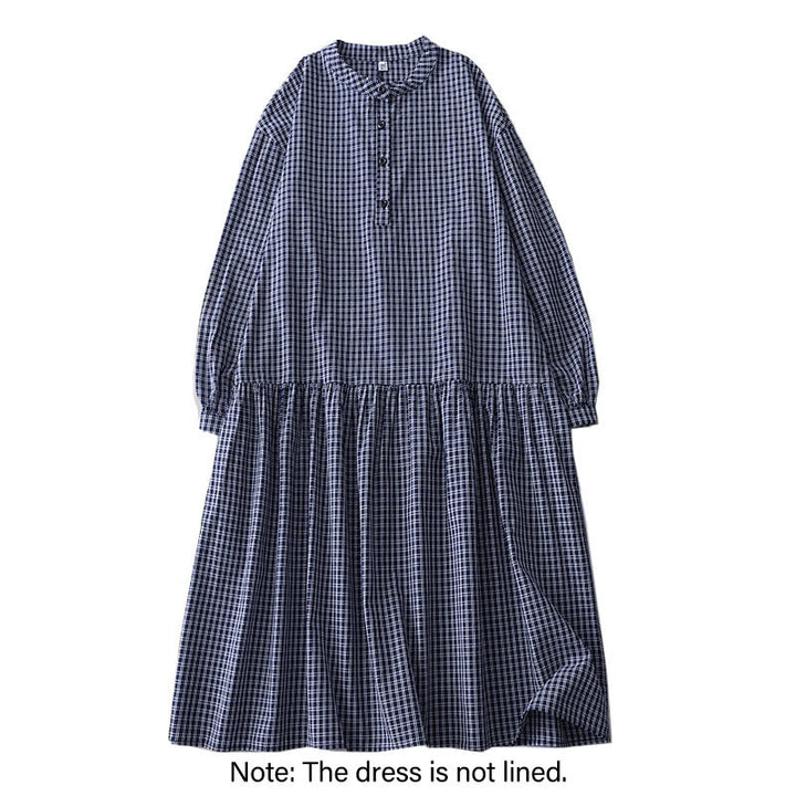 Buddha Stones Casual Plaid Buttons Lantern Long Sleeve Cotton Midi Dress - image 12