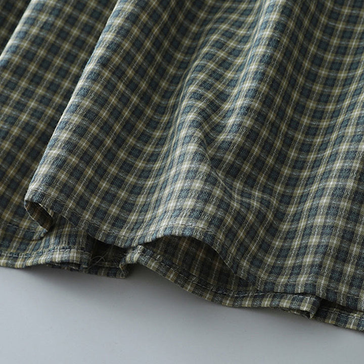 Buddha Stones Casual Plaid Buttons Lantern Long Sleeve Cotton Midi Dress - image 10