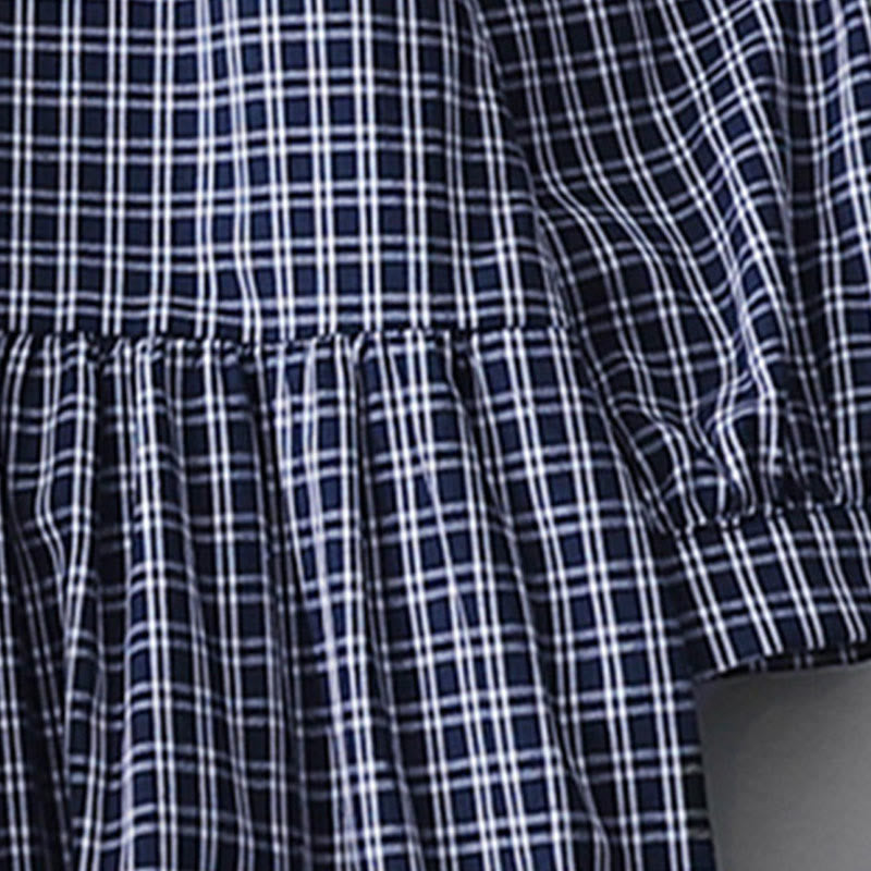 Buddha Stones Casual Plaid Buttons Lantern Long Sleeve Cotton Midi Dress - image 15