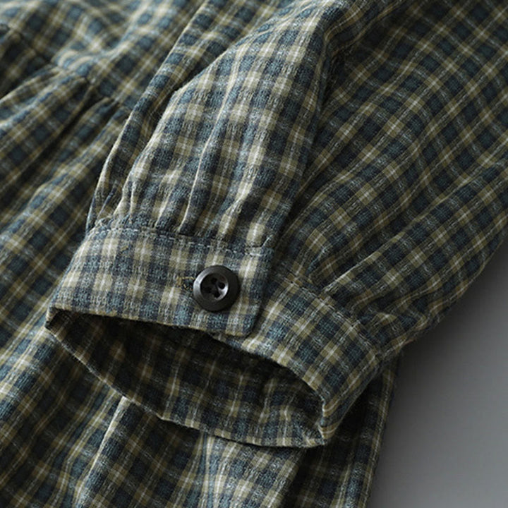 Buddha Stones Casual Plaid Buttons Lantern Long Sleeve Cotton Midi Dress - image 8