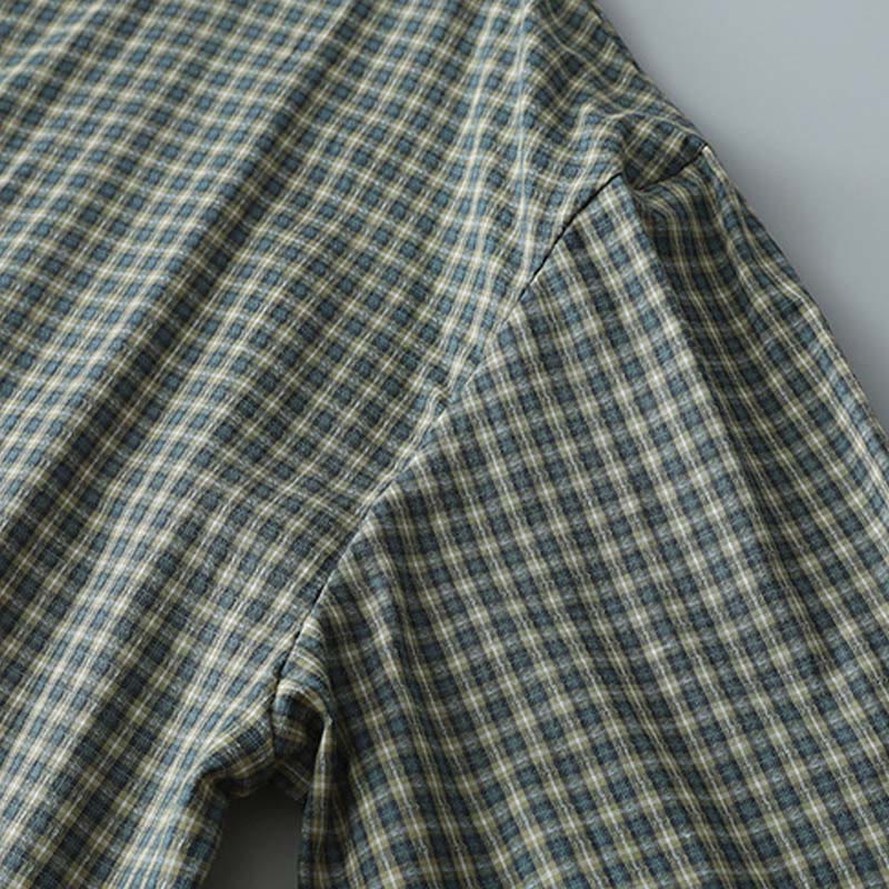 Buddha Stones Casual Plaid Buttons Lantern Long Sleeve Cotton Midi Dress - image 4