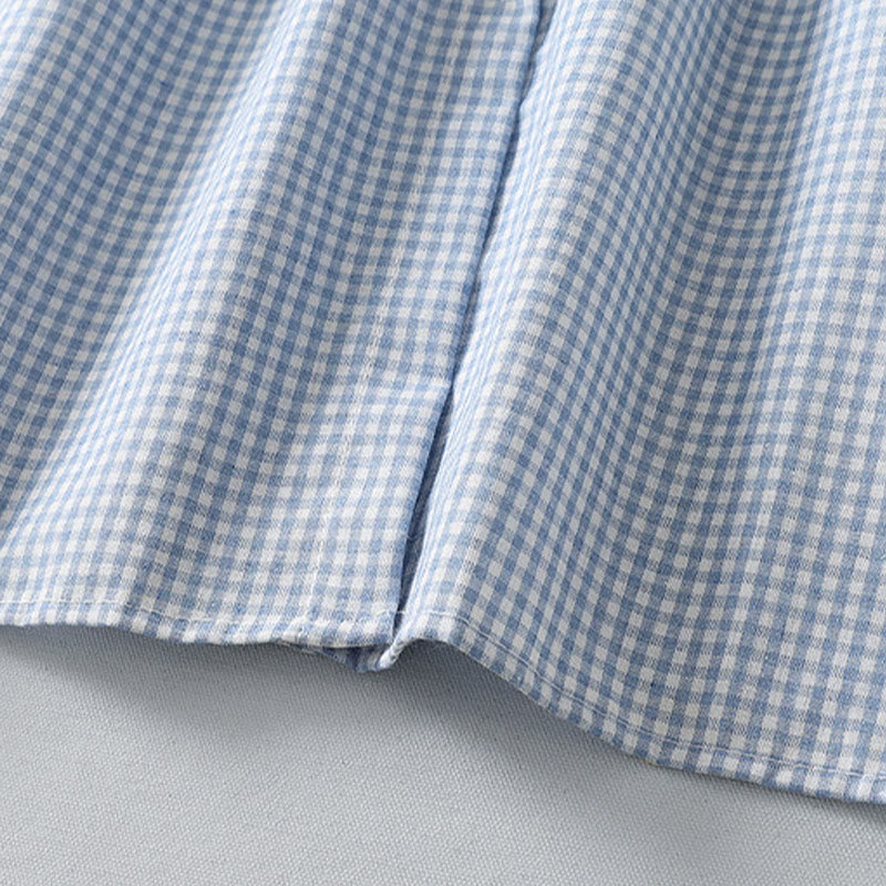 Buddha Stones Casual Plaid Pattern Long Lantern Sleeve Cotton Linen Midi Dress With Pockets - image 5