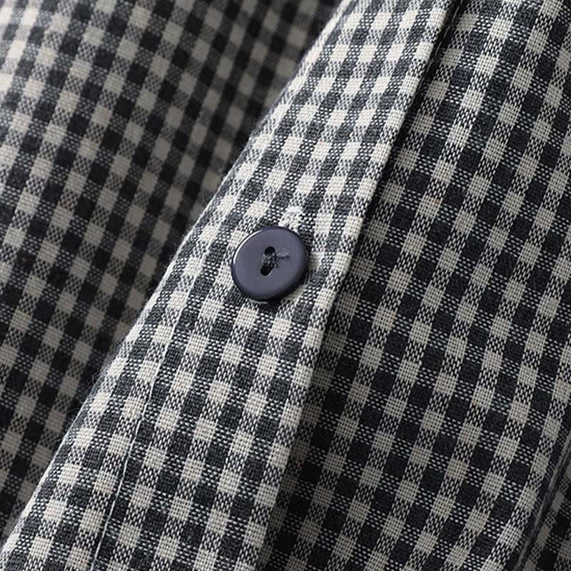 Buddha Stones Casual Plaid Pattern Long Lantern Sleeve Cotton Linen Midi Dress With Pockets - image 12