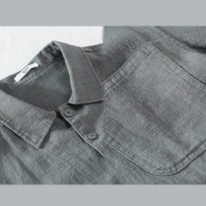 Buddha Stones Commute Men's Plain Buttons Design Cotton Linen Long Sleeve Shirt With Pockets - image 11