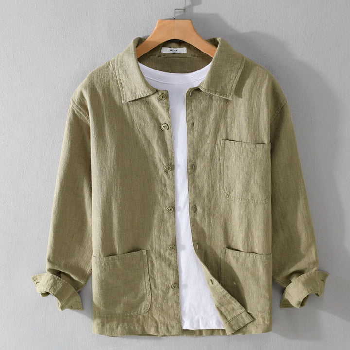 Buddha Stones Commute Men's Plain Buttons Design Cotton Linen Long Sleeve Shirt With Pockets - YellowGreen - US/UK/AU42，EU52 (3XL) - image 16
