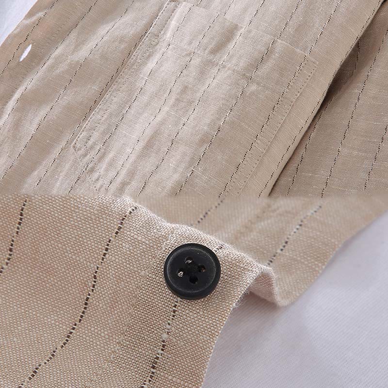 Buddha Stones Daily Tang Suit Men's Striped Pattern Cotton Linen Long Sleeve Shirt - image 4
