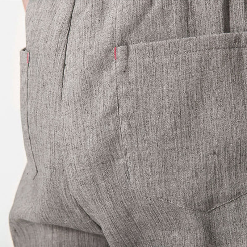 Buddha Stones Simple Drawstring Design Linen Men's Pants With Pockets - image 10