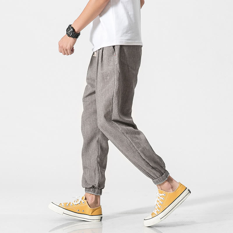 Buddha Stones Simple Drawstring Design Linen Men's Pants With Pockets - image 9