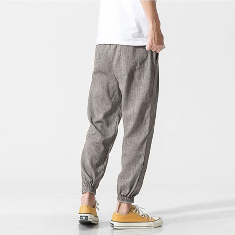 Buddha Stones Simple Drawstring Design Linen Men's Pants With Pockets - image 4