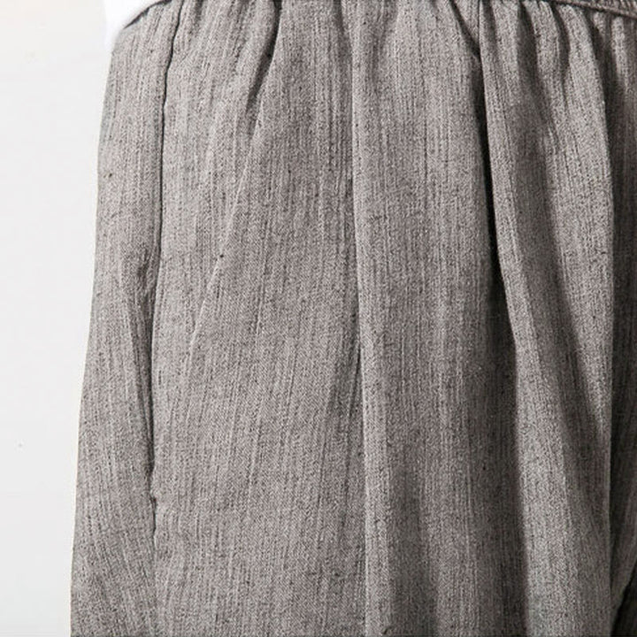 Buddha Stones Simple Drawstring Design Linen Men's Pants With Pockets - image 10