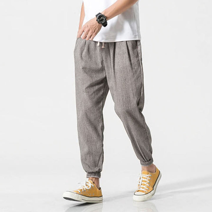 Buddha Stones Simple Drawstring Design Linen Men's Pants With Pockets - image 6