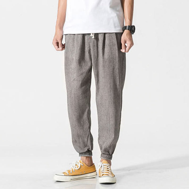 Buddha Stones Simple Drawstring Design Linen Men's Pants With Pockets - image 3