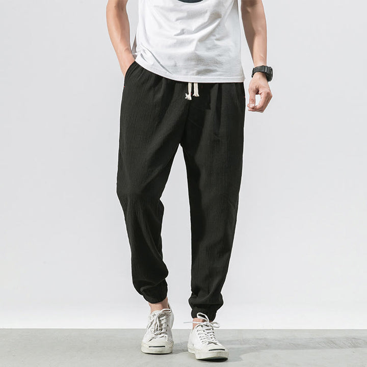 Buddha Stones Simple Drawstring Design Linen Men's Pants With Pockets - Black - US/UK/AU46，EU56 (5XL) - image 12