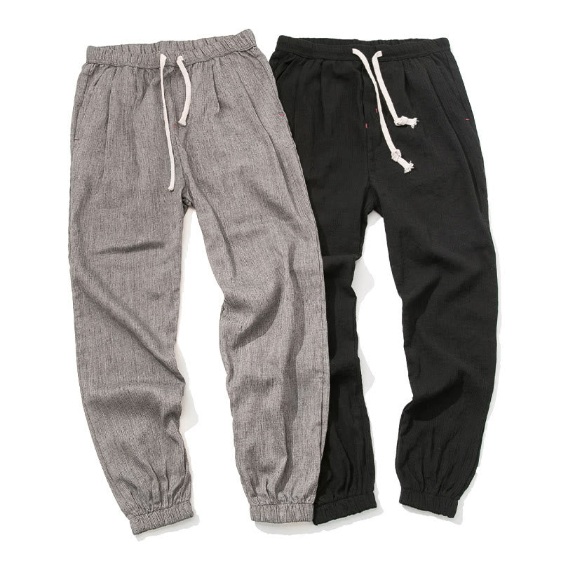 Buddha Stones Simple Drawstring Design Linen Men's Pants With Pockets - image 19