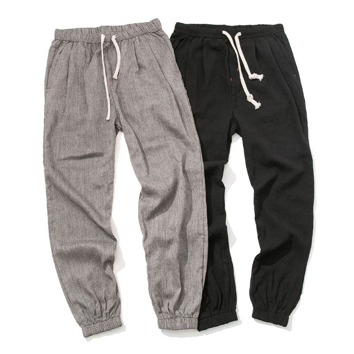 Buddha Stones Simple Drawstring Design Linen Men's Pants With Pockets - image 19