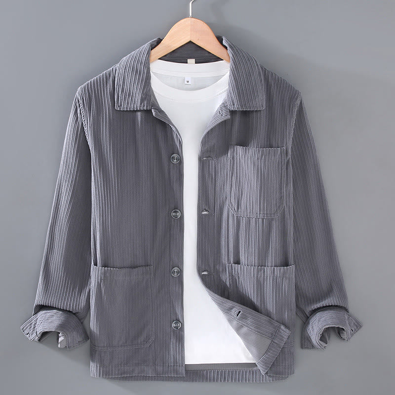 Buddha Stones Fall Lapel Design Long Sleeve Button Men's Jacket With Pockets - LightSlateGray - US/UK/AU42，EU52 (3XL) - image 0