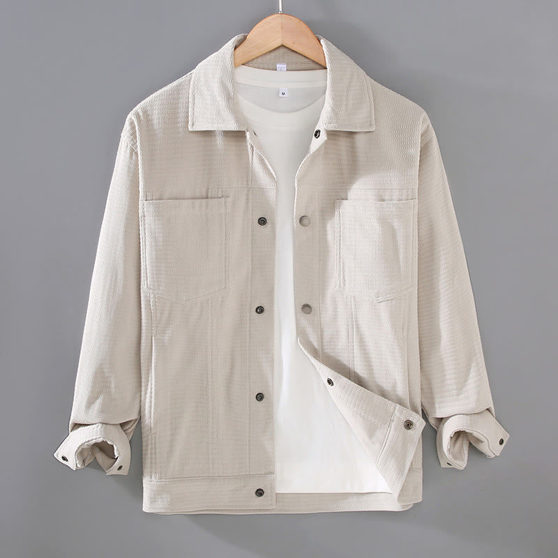 Buddha Stones Commute Lapel Design Buttons Men's Long Sleeve Jacket With Pockets - Beige - US/UK/AU42，EU52 (3XL) - image 0
