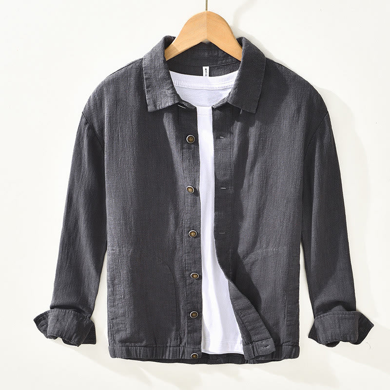 Buddha Stones Commute Plain Simple Buttons Design Men's Long Sleeve Ramie Linen Jacket With Pockets - SlateGray - US/UK/AU42，EU52 (3XL) - image 10