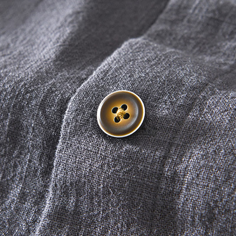 Buddha Stones Commute Plain Simple Buttons Design Men's Long Sleeve Ramie Linen Jacket With Pockets - image 23