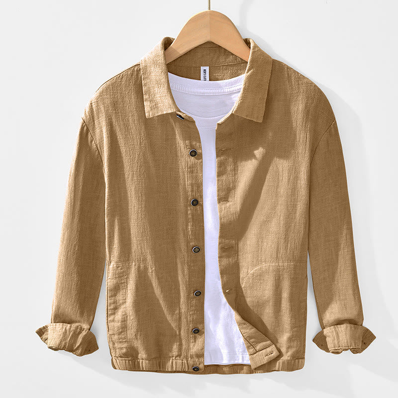 Buddha Stones Commute Plain Simple Buttons Design Men's Long Sleeve Ramie Linen Jacket With Pockets - Goldenrod - US/UK/AU42，EU52 (3XL) - image 0