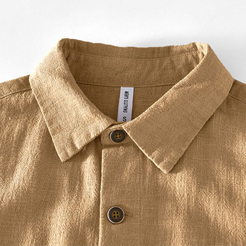 Buddha Stones Commute Plain Simple Buttons Design Men's Long Sleeve Ramie Linen Jacket With Pockets - image 1