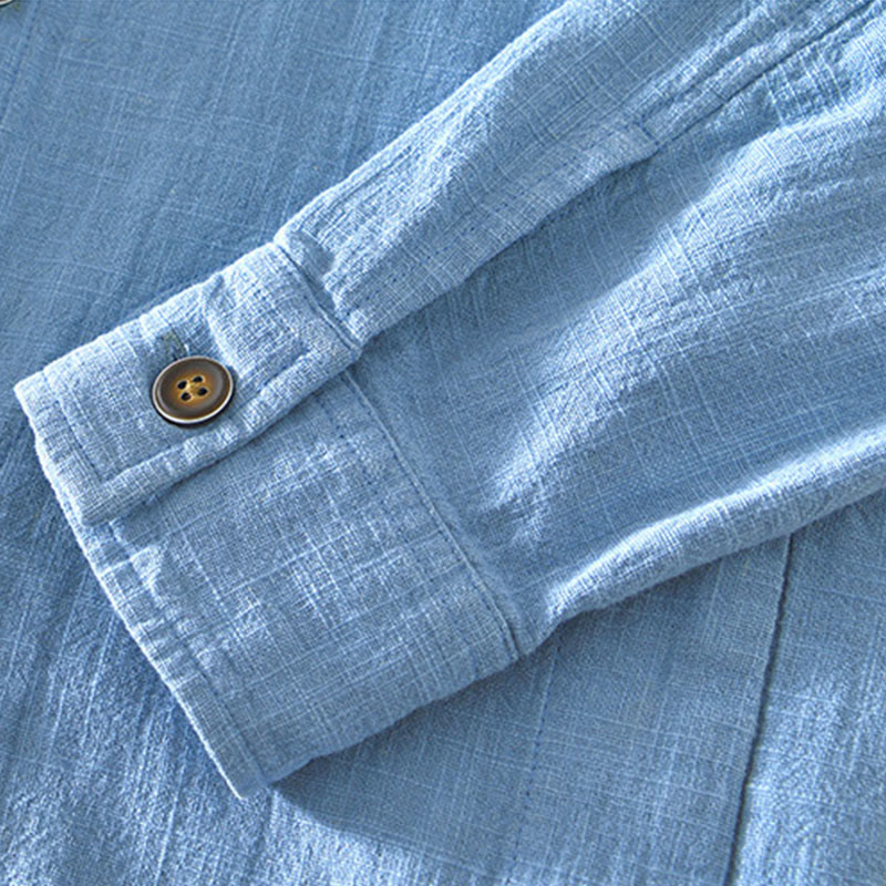 Buddha Stones Commute Plain Simple Buttons Design Men's Long Sleeve Ramie Linen Jacket With Pockets - image 13