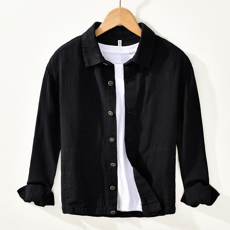 Buddha Stones Commute Plain Simple Buttons Design Men's Long Sleeve Ramie Linen Jacket With Pockets - Black - US/UK/AU42，EU52 (3XL) - image 5