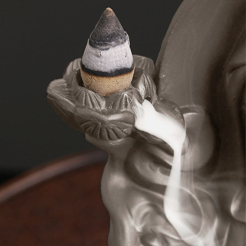 Buddha Stones Tibetan Avalokitesvara Buddha Lotus Healing Backflow Smoke Fountain Incense Burner - image 4