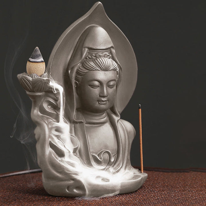 Buddha Stones Tibetan Avalokitesvara Buddha Lotus Healing Backflow Smoke Fountain Incense Burner - image 7