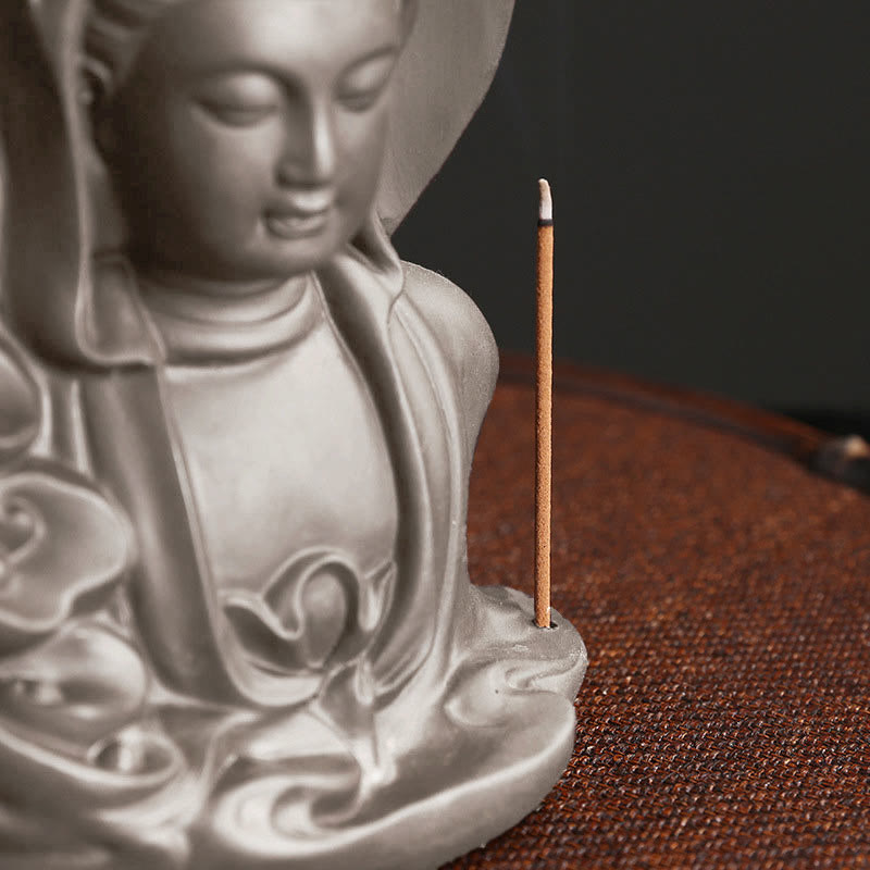 Buddha Stones Tibetan Avalokitesvara Buddha Lotus Healing Backflow Smoke Fountain Incense Burner - image 2