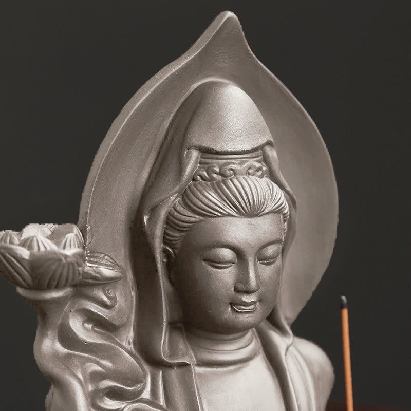 Buddha Stones Tibetan Avalokitesvara Buddha Lotus Healing Backflow Smoke Fountain Incense Burner - image 1