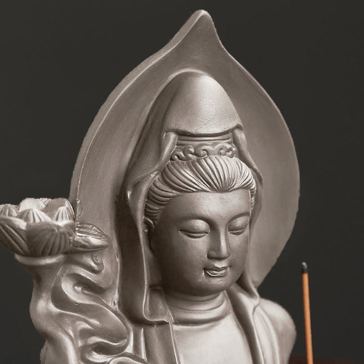 Buddha Stones Tibetan Avalokitesvara Buddha Lotus Healing Backflow Smoke Fountain Incense Burner - image 1