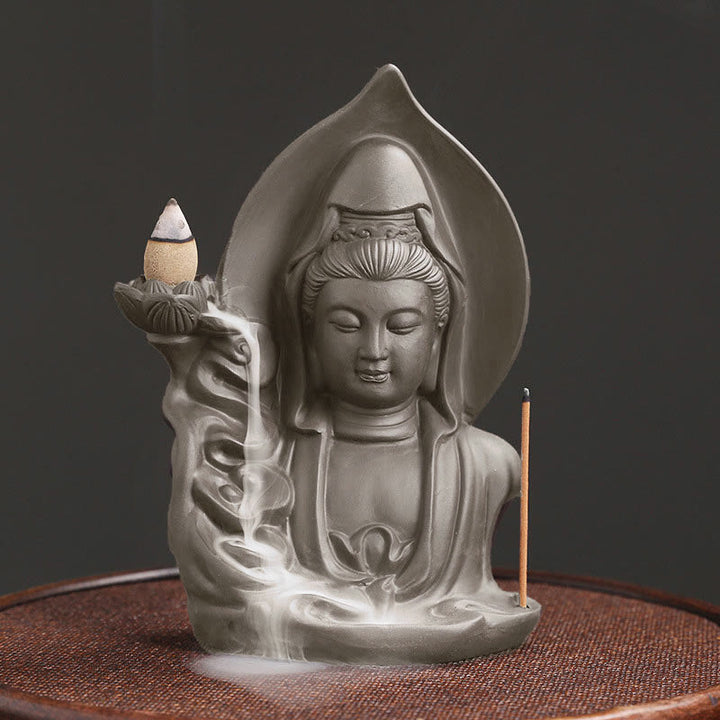 Buddha Stones Tibetan Avalokitesvara Buddha Lotus Healing Backflow Smoke Fountain Incense Burner - Avalokitesvara - image 0