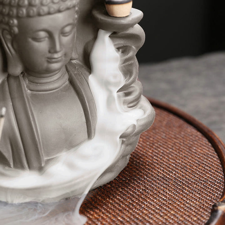 Buddha Stones Tibetan Avalokitesvara Buddha Lotus Healing Backflow Smoke Fountain Incense Burner - image 18