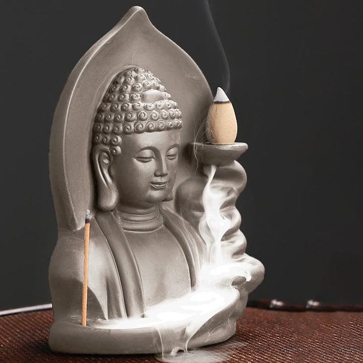 Buddha Stones Tibetan Avalokitesvara Buddha Lotus Healing Backflow Smoke Fountain Incense Burner - image 13